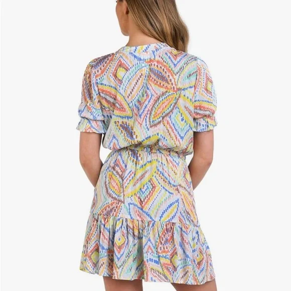 La Blanca Women's Short Sleeve Dress Swimsuit Cover Up, White//Sunbaked Jewels,